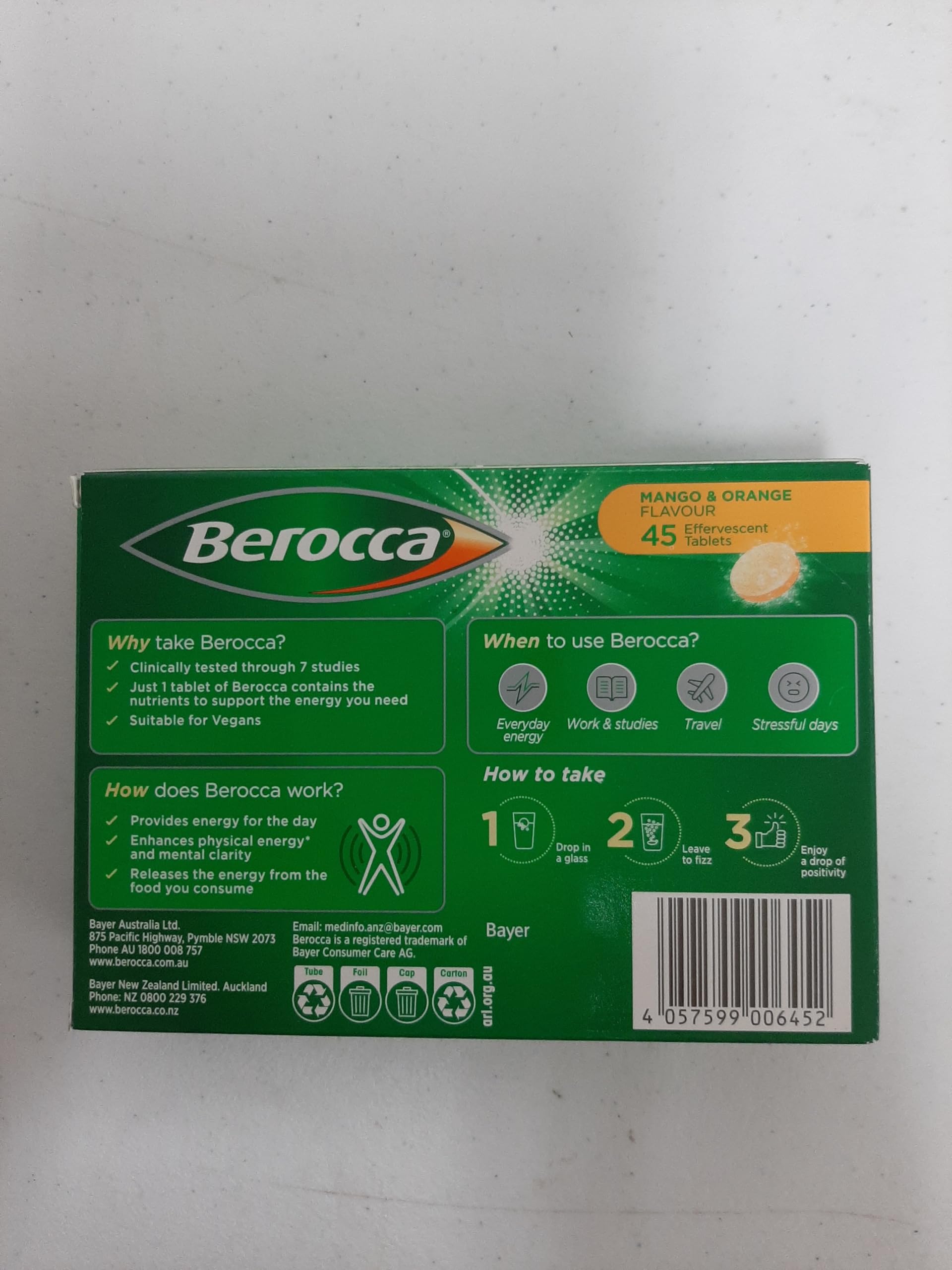 Berocca Energy se dissout rapidement dans l'eau pour une boisson pratique.