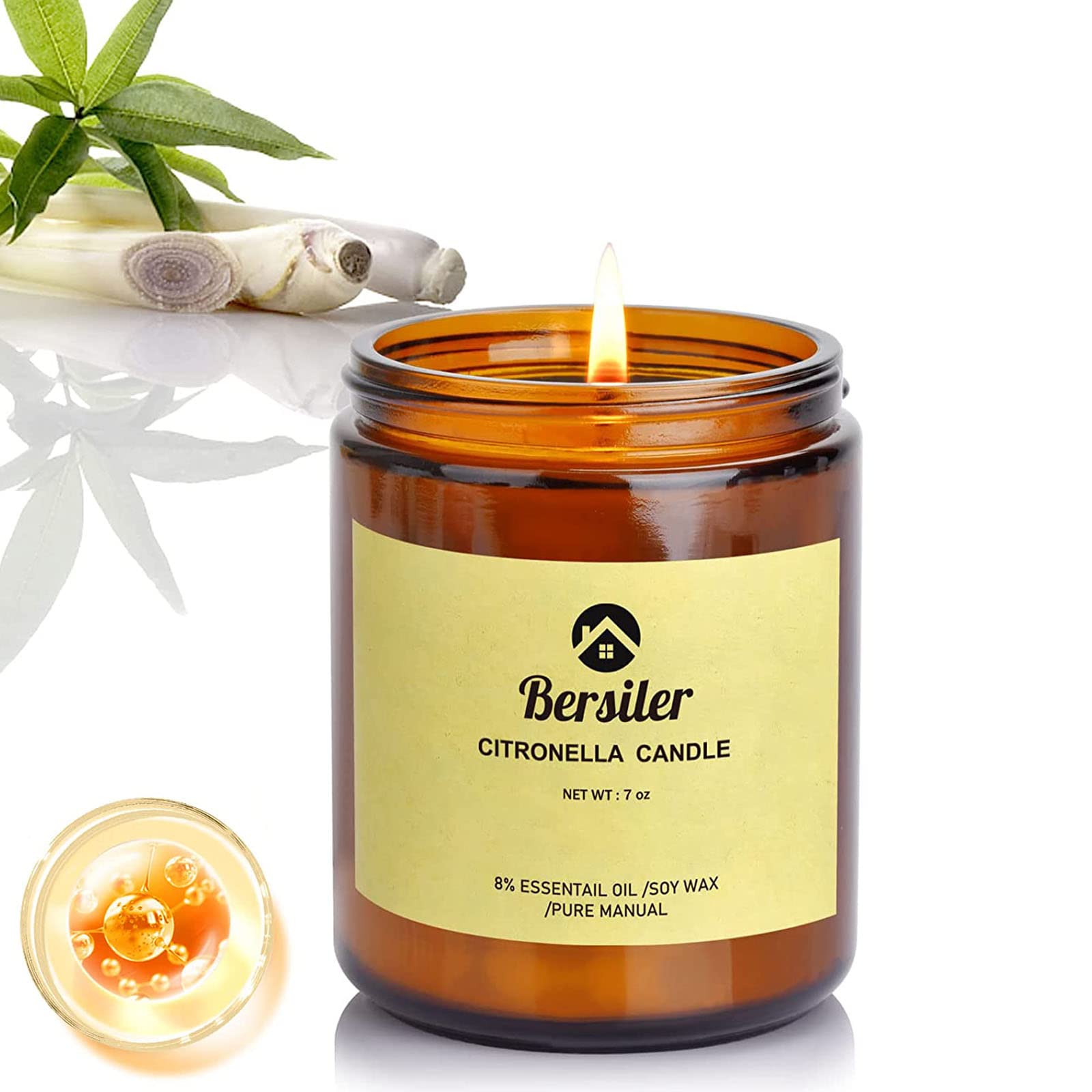 Bougie Bersiler citronnelle et herbe aromatique en avant-plan pour une ambiance estivale