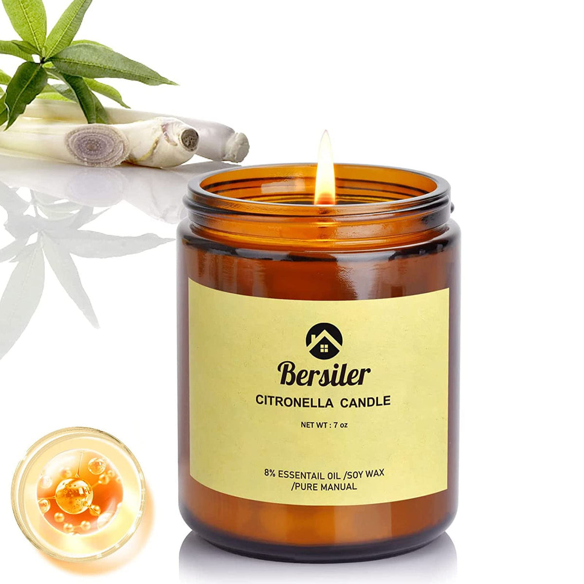 Bougie Bersiler citronnelle et herbe aromatique en avant-plan pour une ambiance estivale