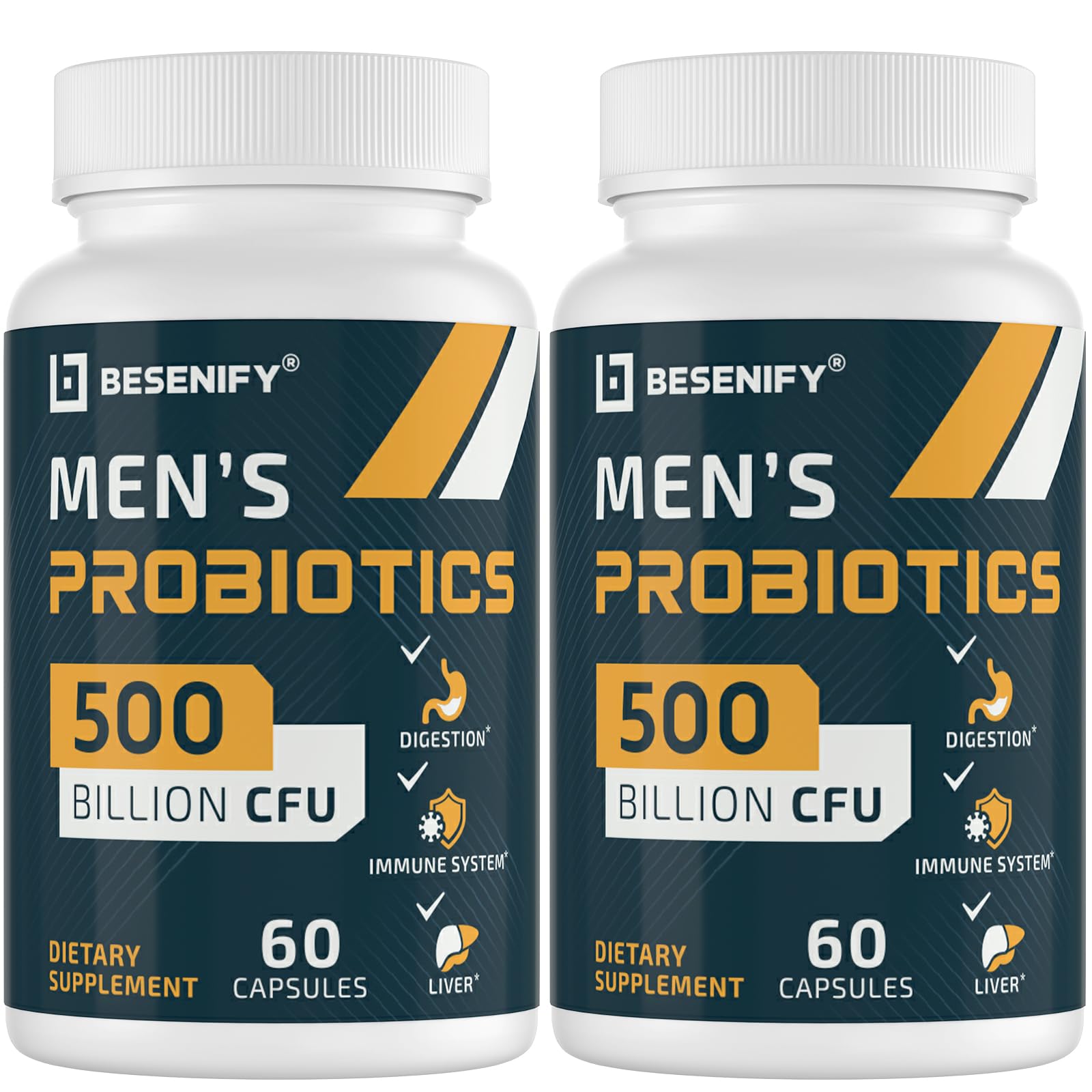 Besenify Probiotiques pour hommes – bouteille de 60 capsules et soutien digestif quotidien.