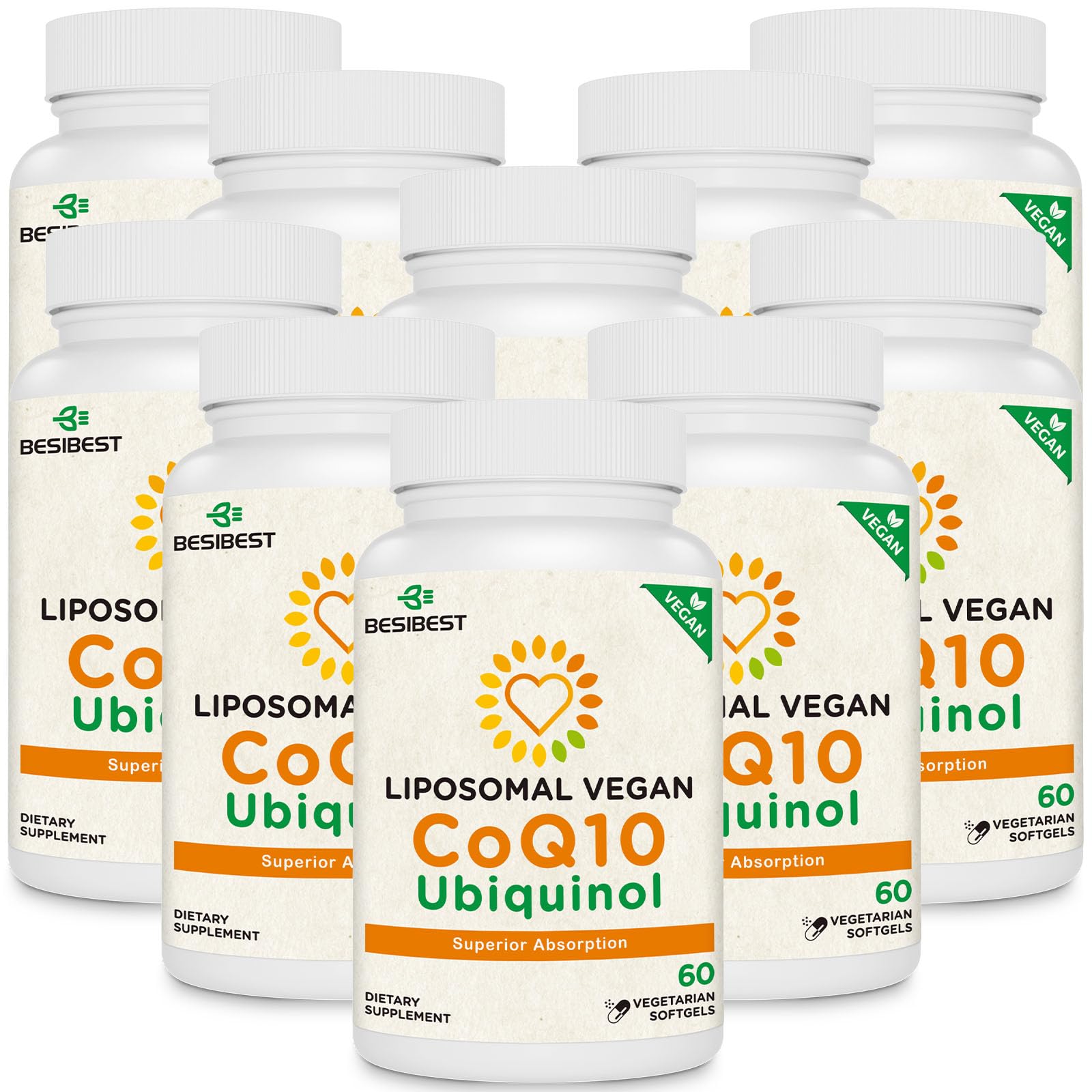 Besibest CoQ10 liposomal en bouteille montrant la dose 1000 mg et l’étiquette moderne.