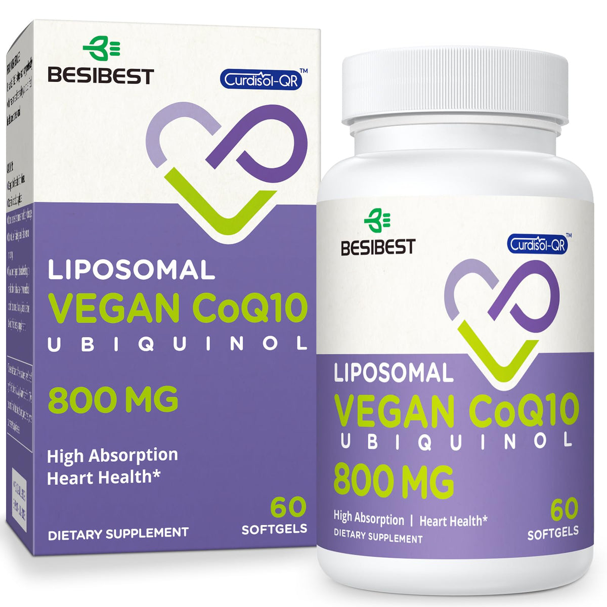 Besibest Liposomal Ubiquinol CoQ10 800 mg, flacon gélules liposomales, soutien énergétique potentiel