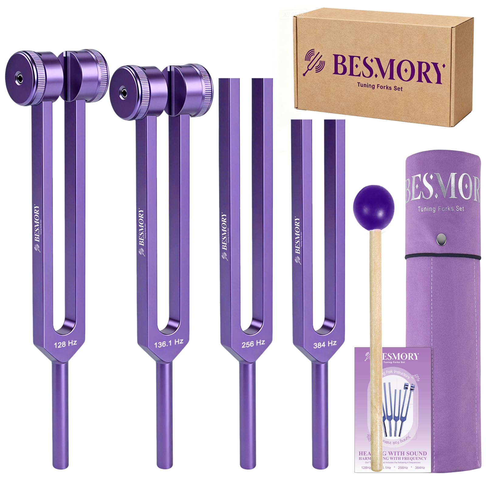 BESMORY quatre diapasons d'harmonie 128 Hz pour méditation et équilibre énergétique.