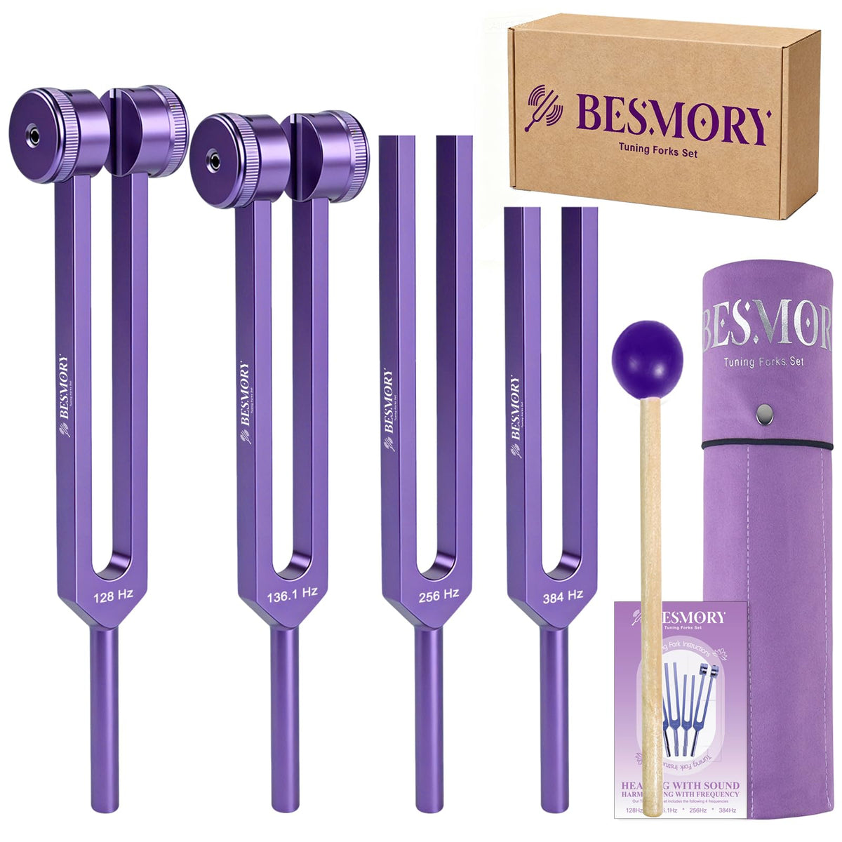 BESMORY quatre diapasons d'harmonie 128 Hz pour méditation et équilibre énergétique.