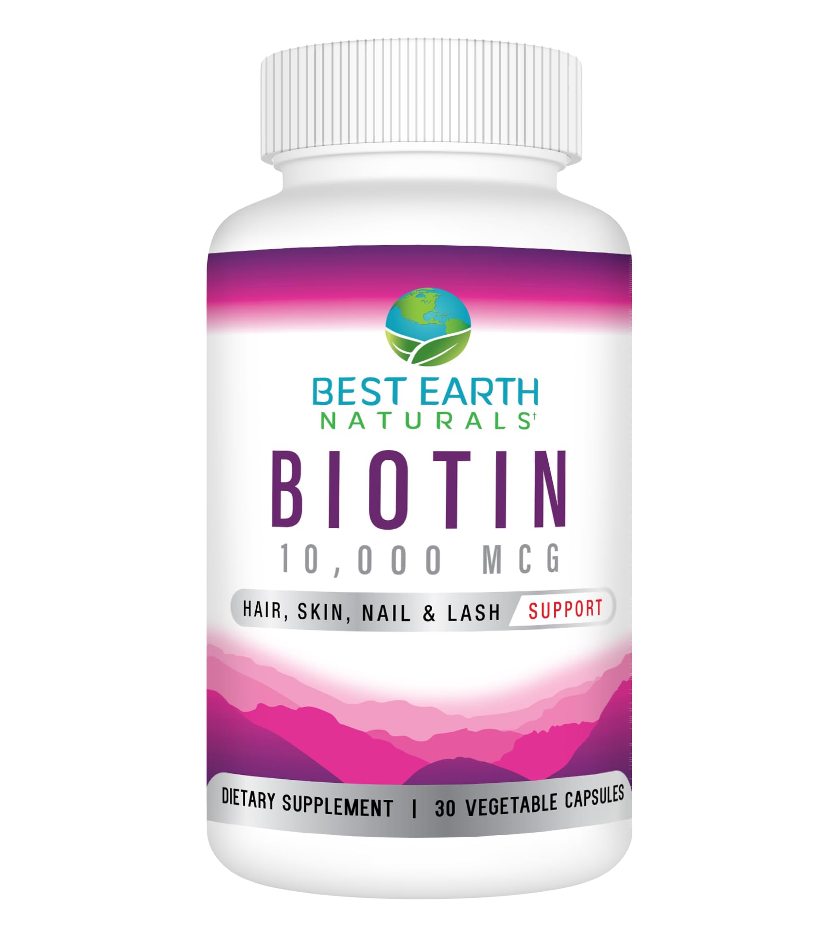 Biotine Best Earth Naturals 10000mcg – bouteille pour cheveux sains et ongles forts.