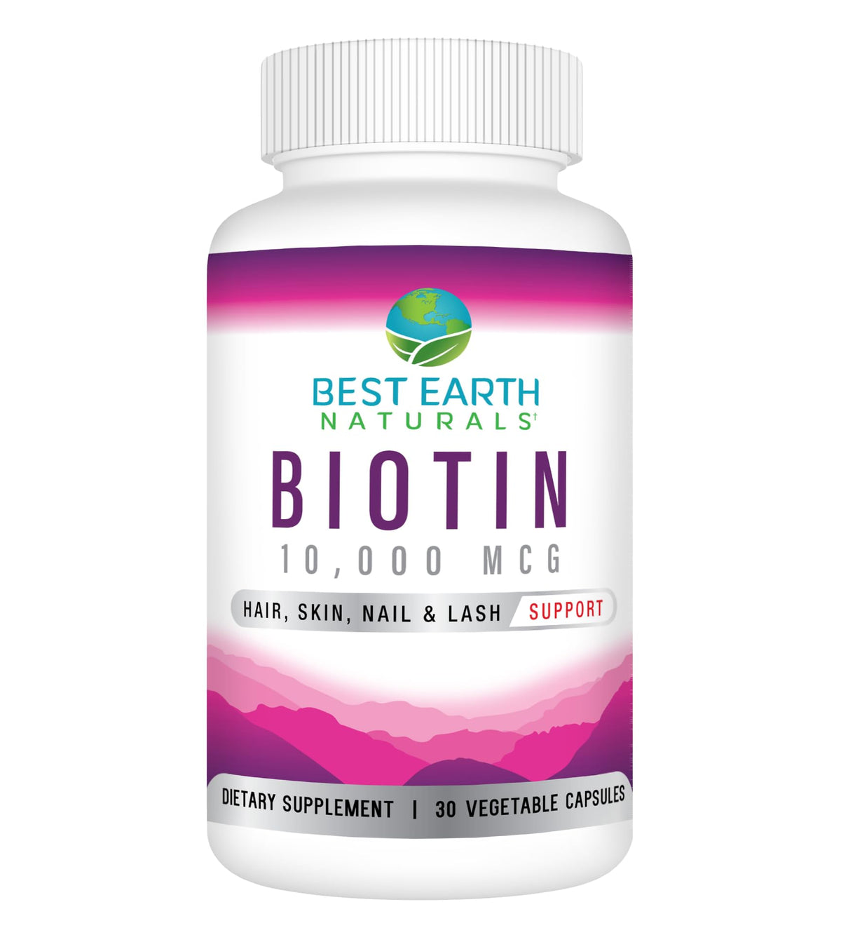 Biotine Best Earth Naturals 10000mcg – bouteille pour cheveux sains et ongles forts.