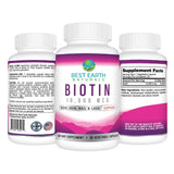 Biotine Best Earth Naturals 10000mcg – capsules faciles à avaler pour cheveux et peau éclatante.