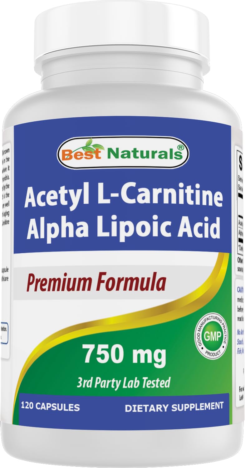 Best Naturals Acétyl L-Carnitine en bouteille, soutien potentiel au métabolisme et énergie.