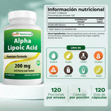 Best Naturals Acide alpha-lipoïque 200 mg – bouteille ouverte, accès facile aux capsules.