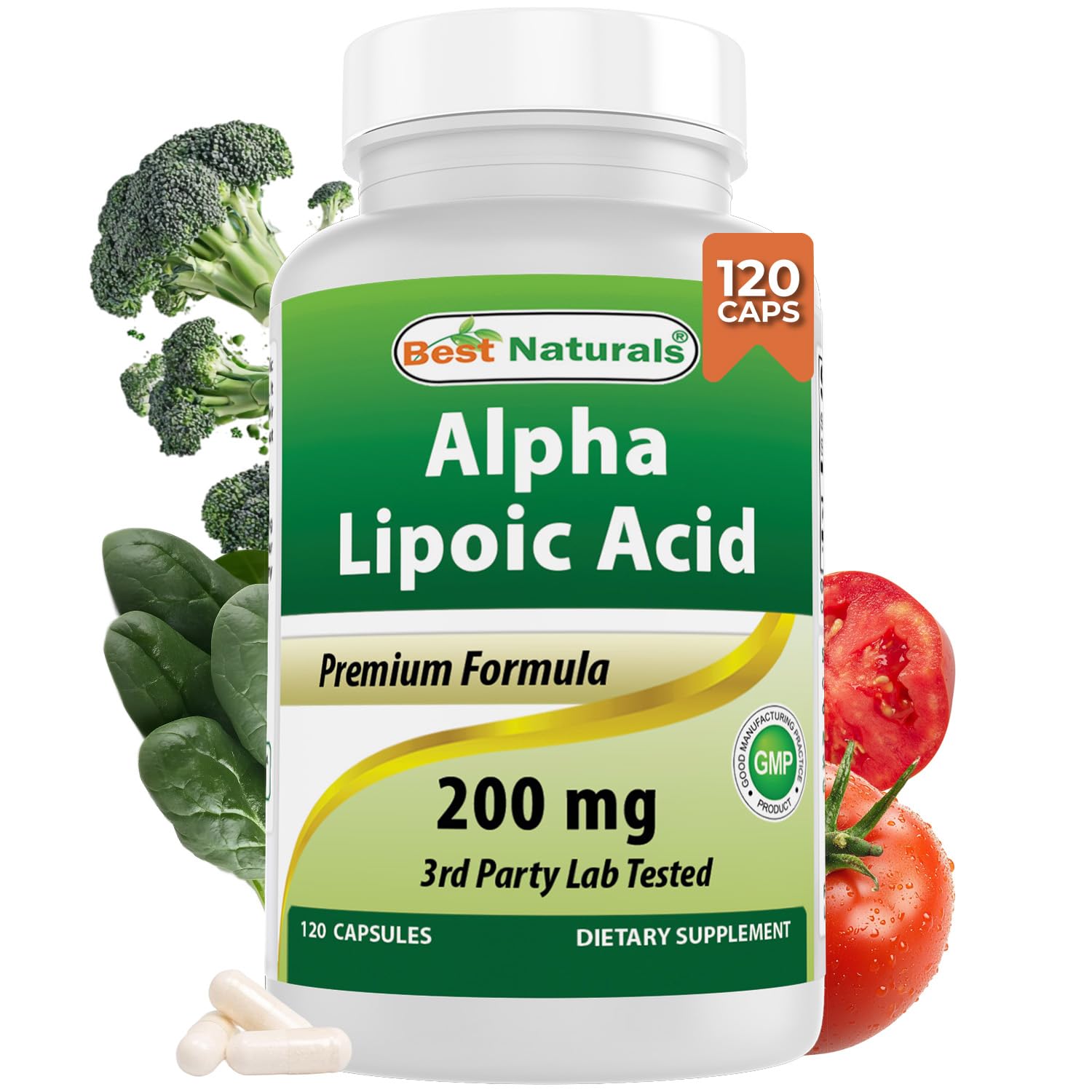 Best Naturals Acide alpha-lipoïque 200 mg, capsules, bouteille pratique pour routine quotidienne.