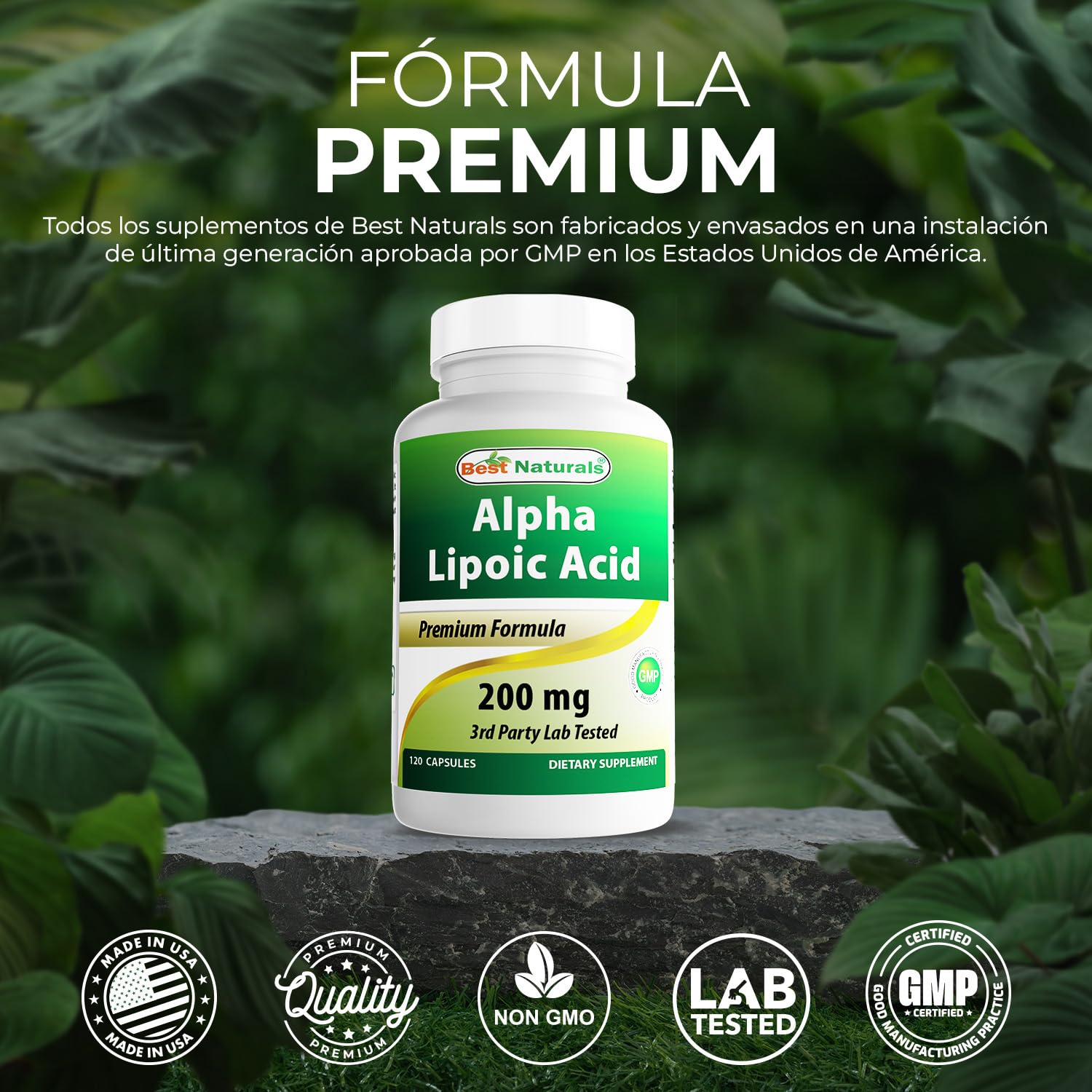 Best Naturals Acide alpha-lipoïque 200 mg – emballage sûr et informatif.