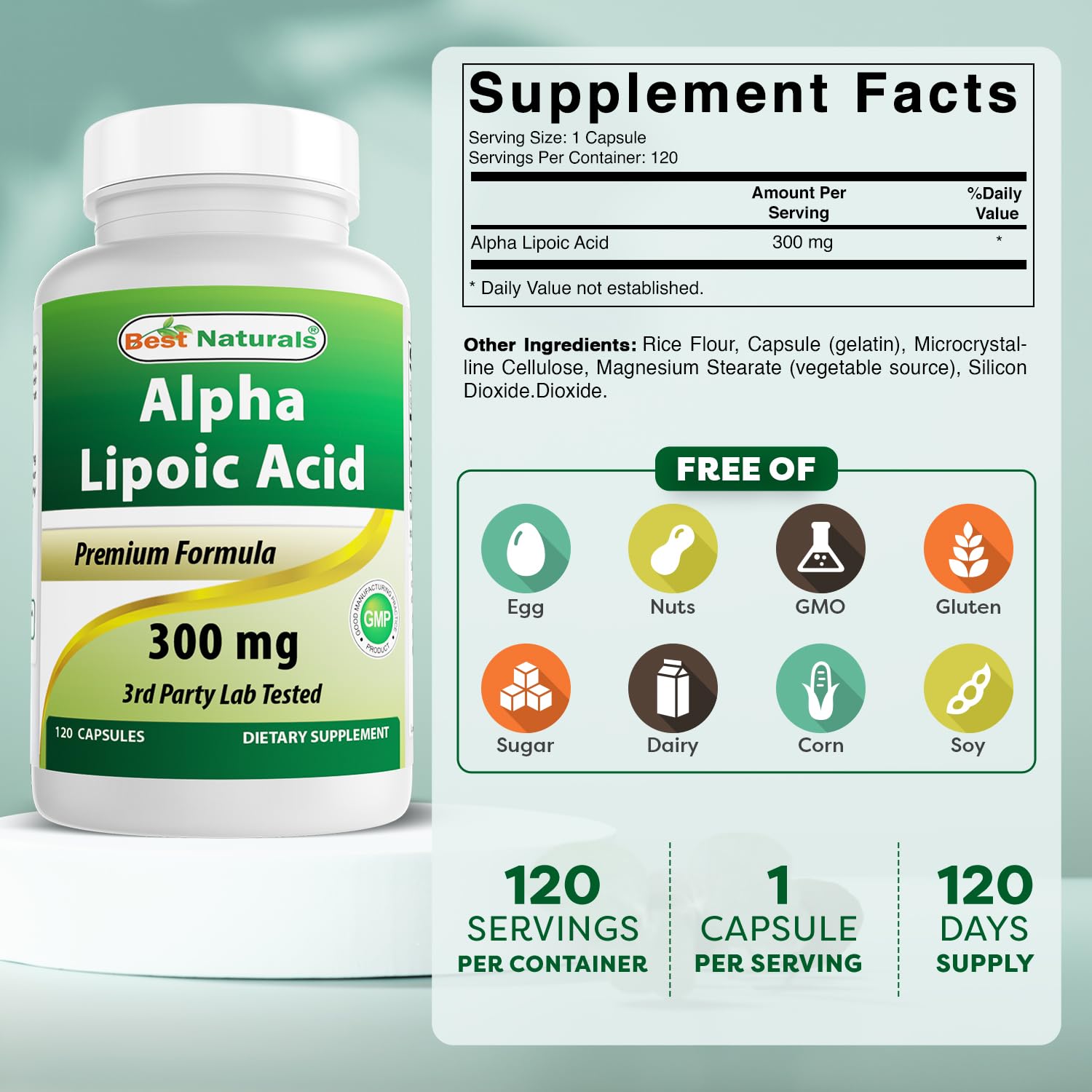 Best Naturals Acide Alpha-Lipoïque 300 mg – etiquette claire sans additifs visibles