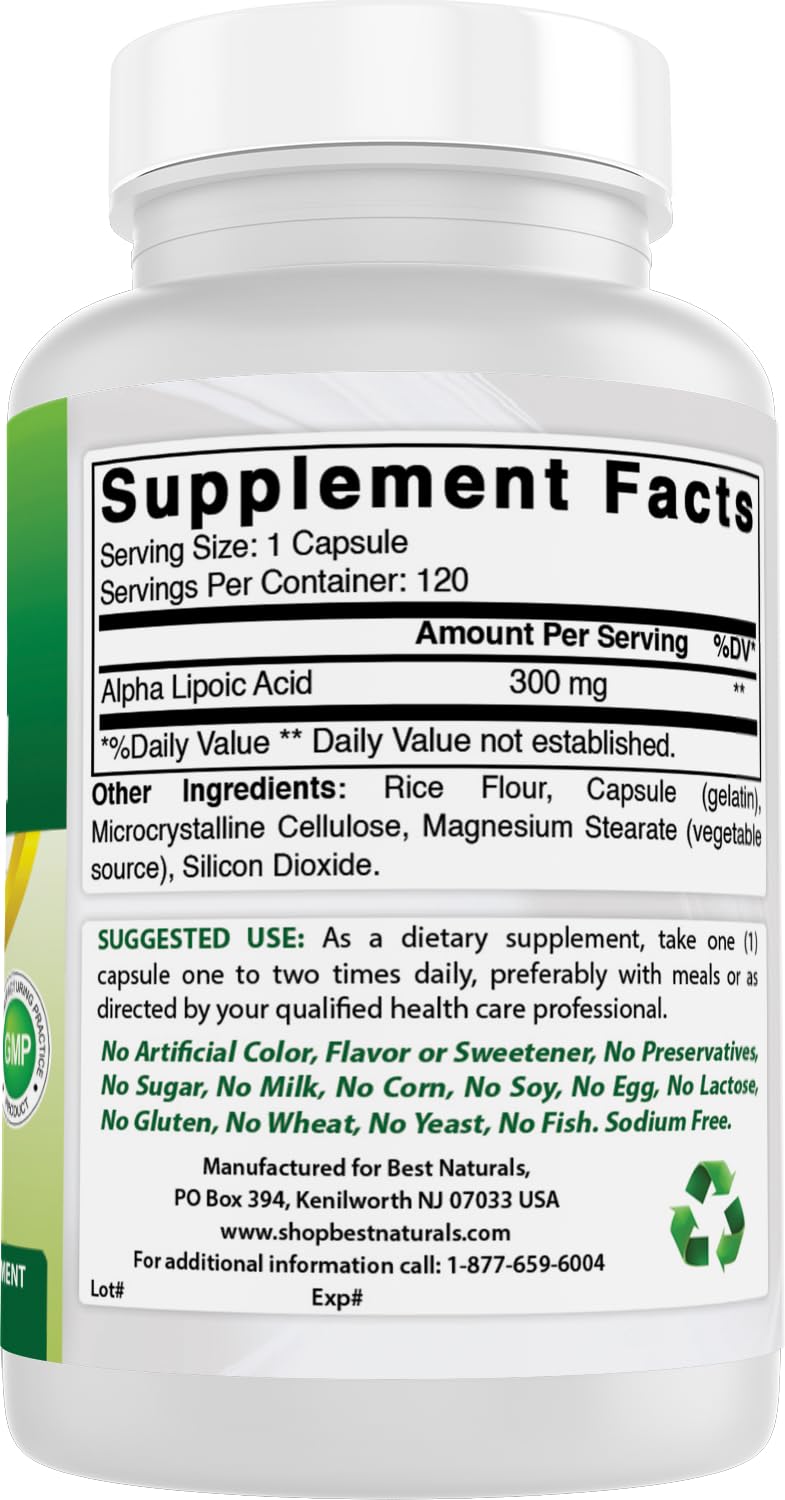 Best Naturals Acide Alpha-Lipoïque 300 mg – logo et visuels de présentation du produit
