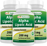 Best Naturals Acide Alpha-Lipoïque, bouteille 200 mg, gélules faciles à avaler et pratiques.