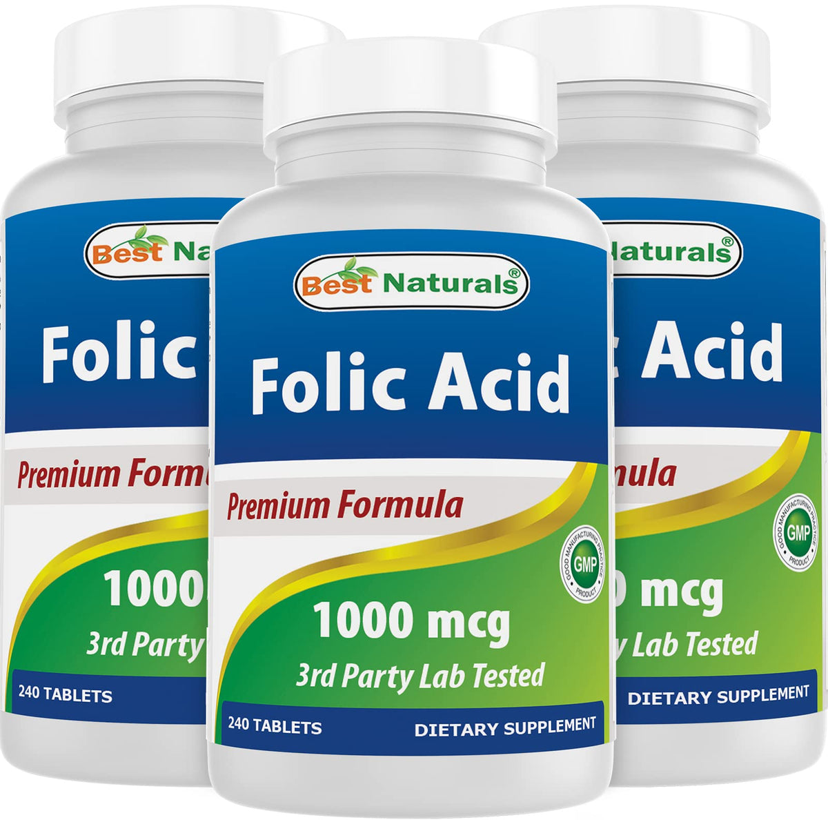Best Naturals acide folique 1000mcg tablettes dans une bouteille, option pratique.