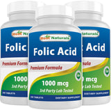 Best Naturals acide folique 1000mcg tablettes dans une bouteille, option pratique.