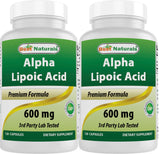 Best Naturals ALA 600 mg capsules, soutien potentiel au métabolisme des nutriments et routine quotidienne