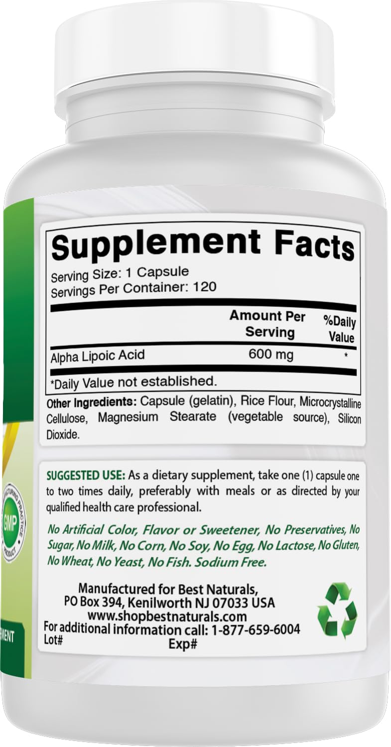 Best Naturals ALA 600 mg flacon économique, pack 2 pour plus de valeur