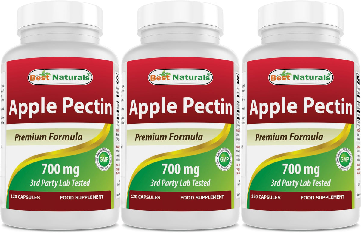 Best Naturals Pectine de Pomme 700 mg, bouteille de capsules prête pour une routine quotidienne.