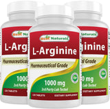 Best Naturals L-Arginine 1000 mg – comprimés en bouteille, soutien potentiel quotidien.