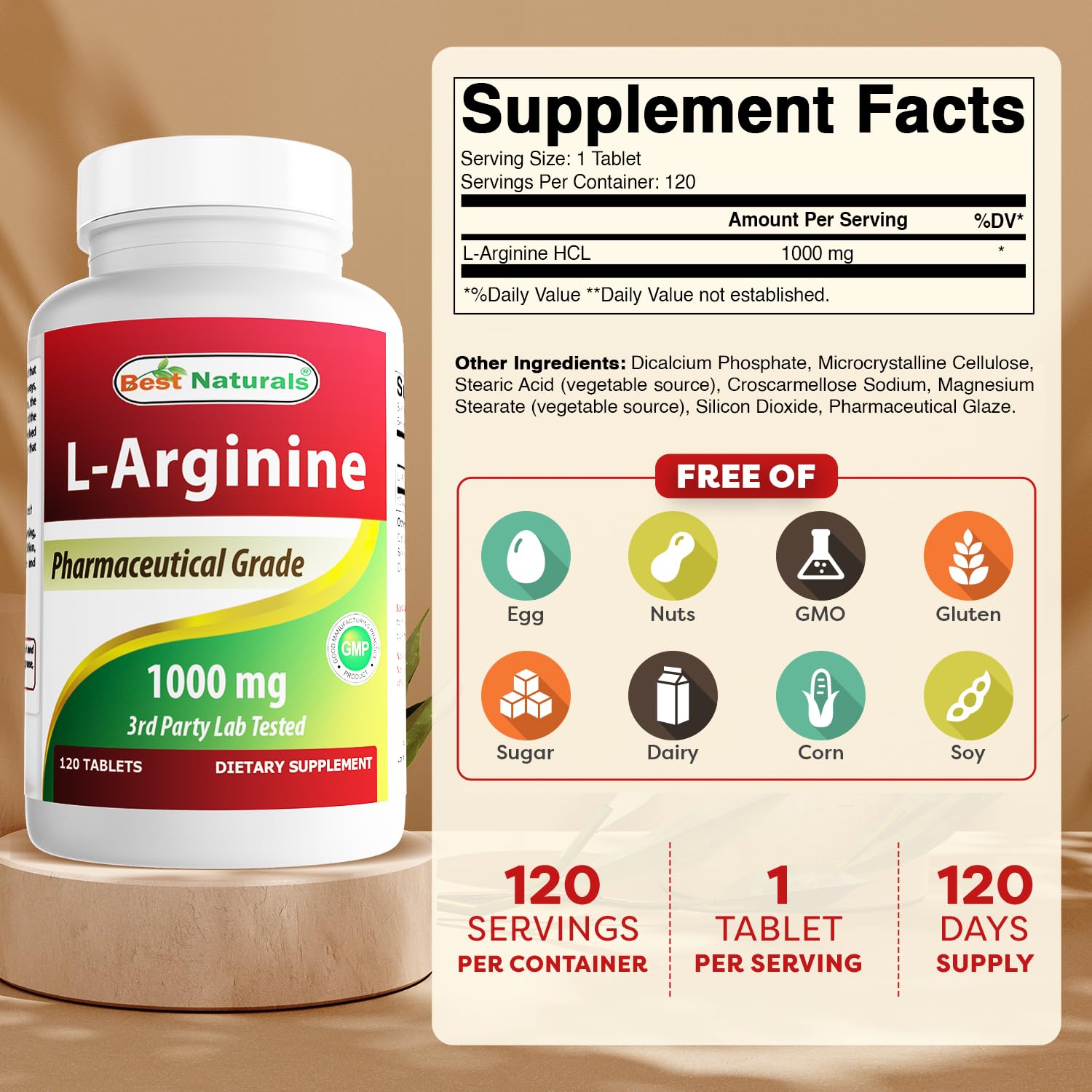 Best Naturals L-Arginine 1000 mg – comprimés faciles à avaler lors de l’entraînement.