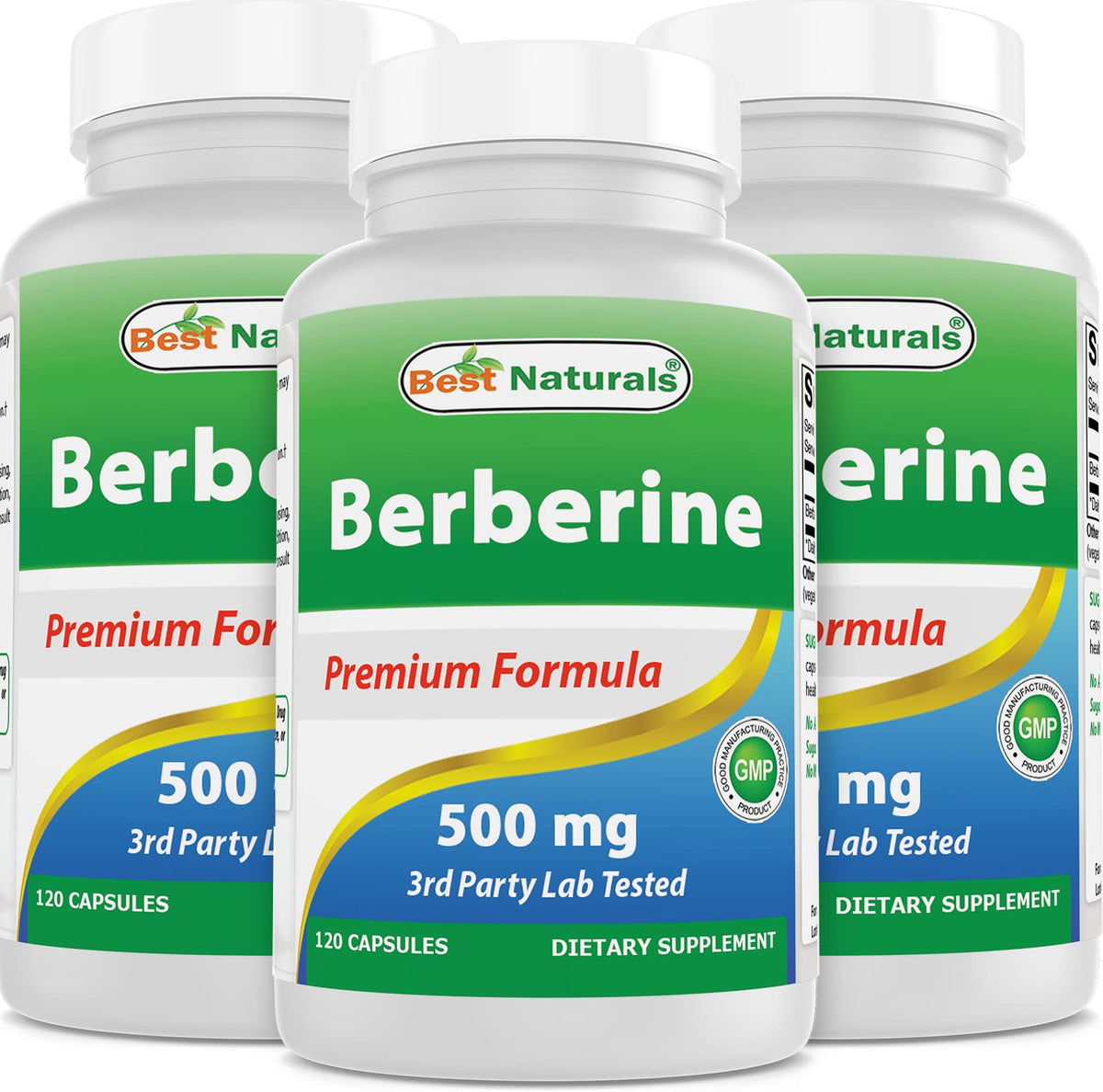 Best Naturals Berberine 500 mg — bouteille plein face, soutien potentiel immunitaire et énergie équilibrée.