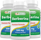 Best Naturals Berberine 500 mg — bouteille plein face, soutien potentiel immunitaire et énergie équilibrée.
