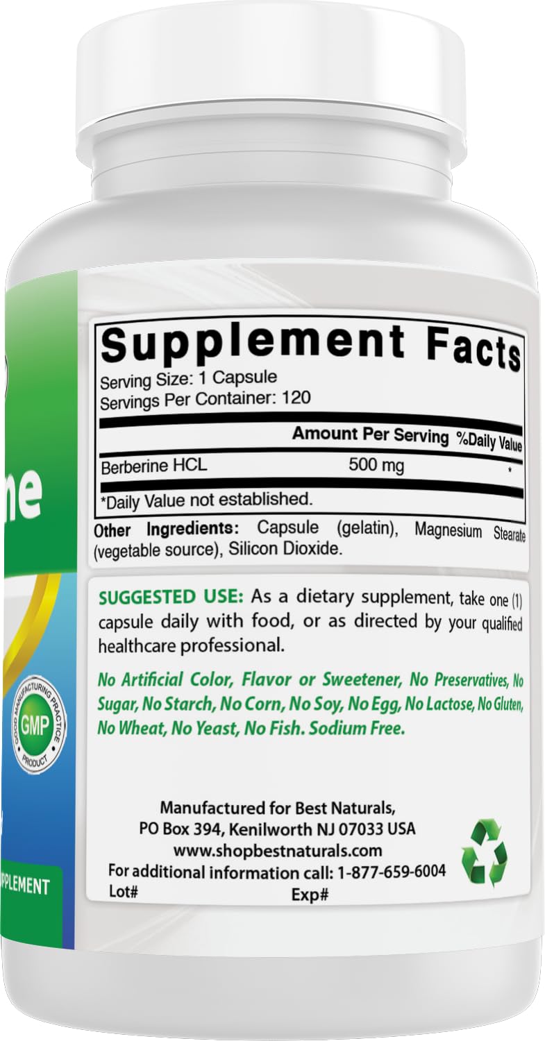 Best Naturals Berberine 500 mg — sans colorants ni arômes artificiels.