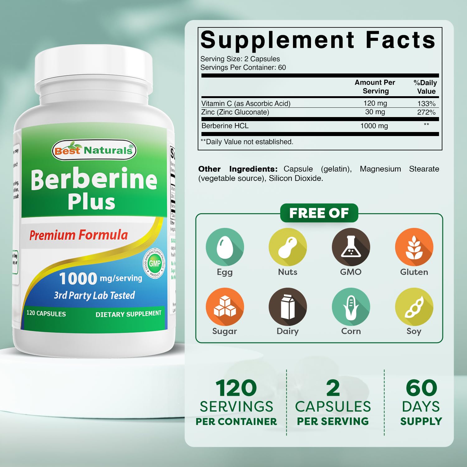 Capsules Berberine Plus faciles à avaler pour une routine pratique.