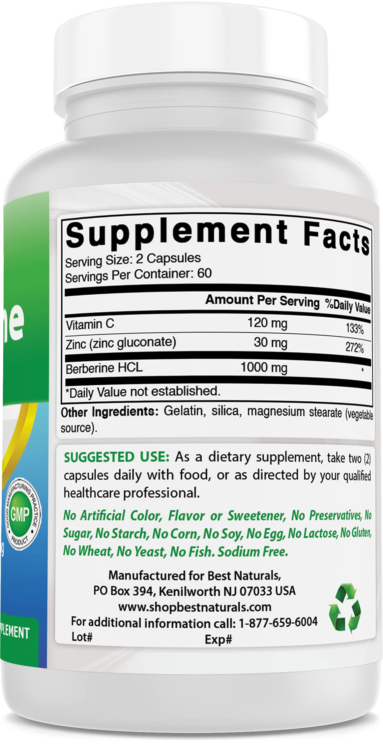 Best Naturals Berberine Plus – sans gluten et sans allergènes courants.