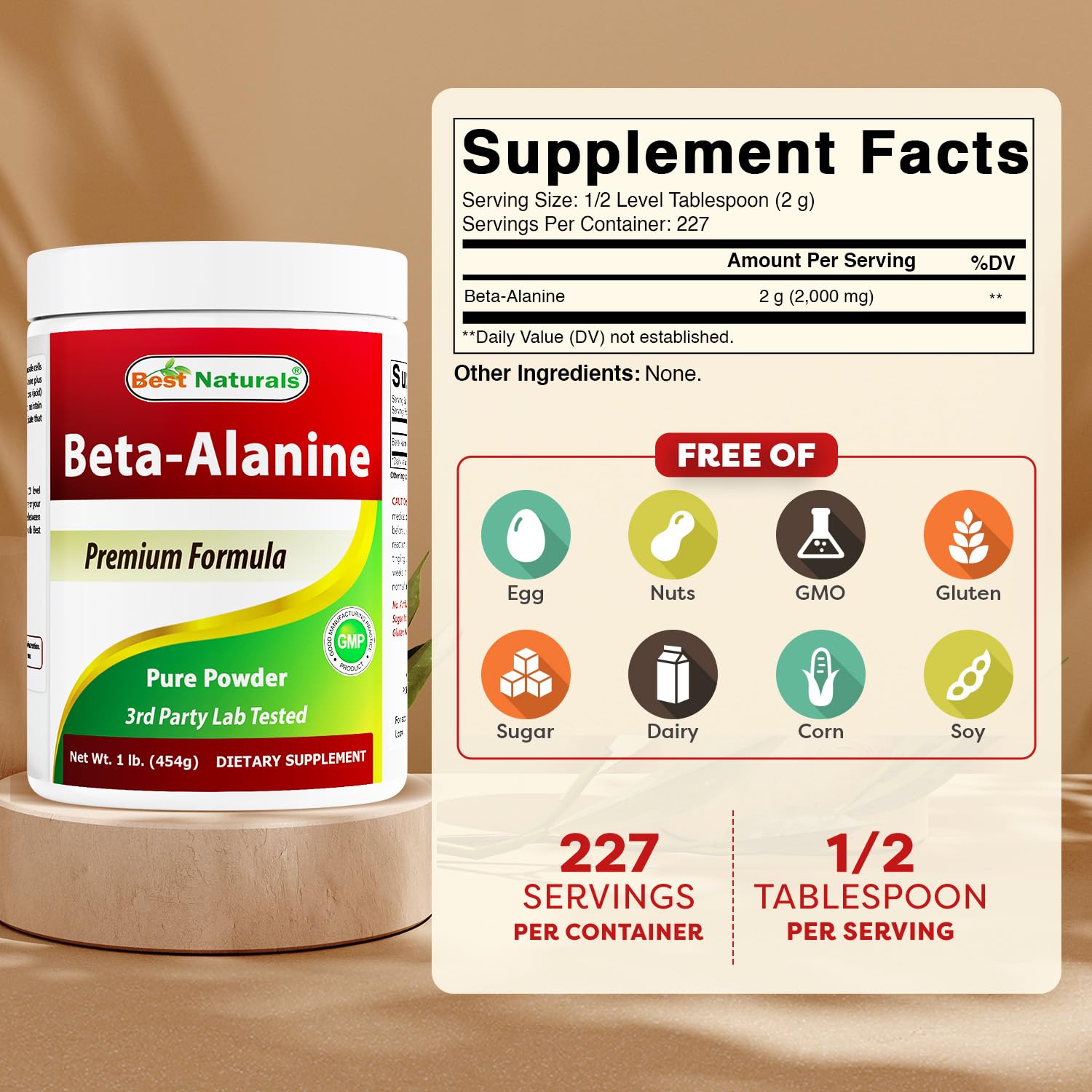 Best Naturals Beta-Alanine: cuillere-dose prête à mesurer pour des entraînements efficaces.