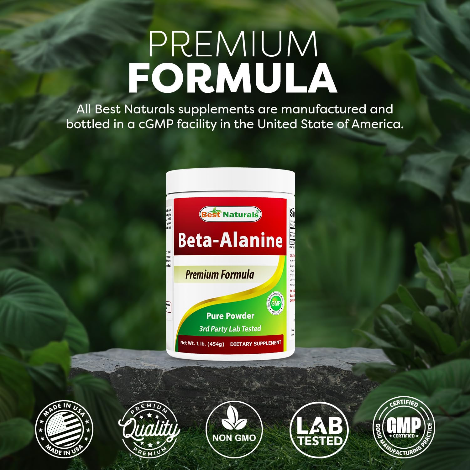 Best Naturals Beta-Alanine: doseur indiquant 2000 mg par portion pour un dosage précis.
