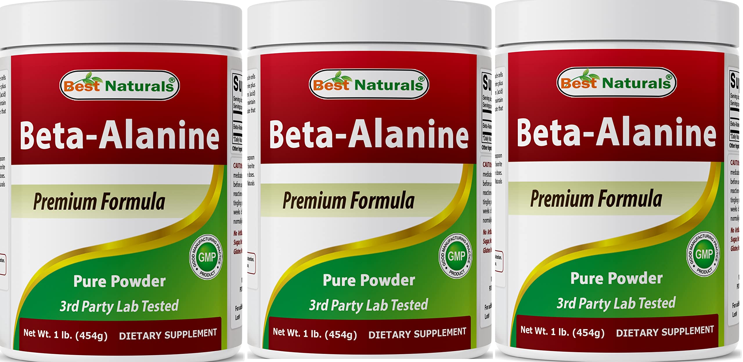 Pot Best Naturals Beta-Alanine Poudre montrant l'emballage et le dosage précis