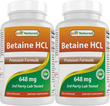 Capsules Best Naturals Betaine HCL 648 mg, faciles à avaler au quotidien