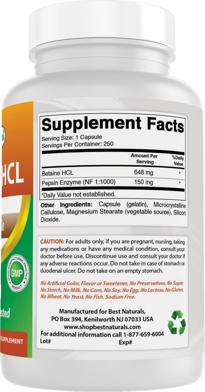Contrôle de qualité Best Naturals Betaine HCL 648 mg, laboratoire indépendant