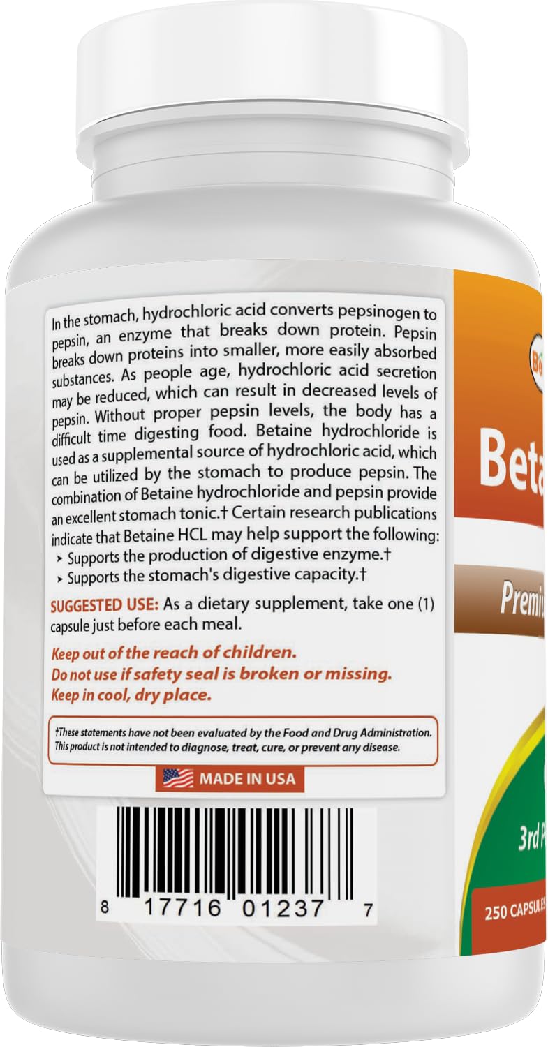 Utilisation quotidienne Best Naturals Betaine HCL 648 mg, intégration facile