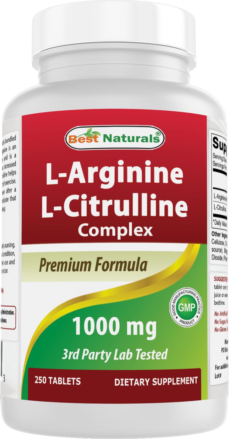Best Naturals, bouteille de comprimés arginine citrulline, usage quotidien pratique.