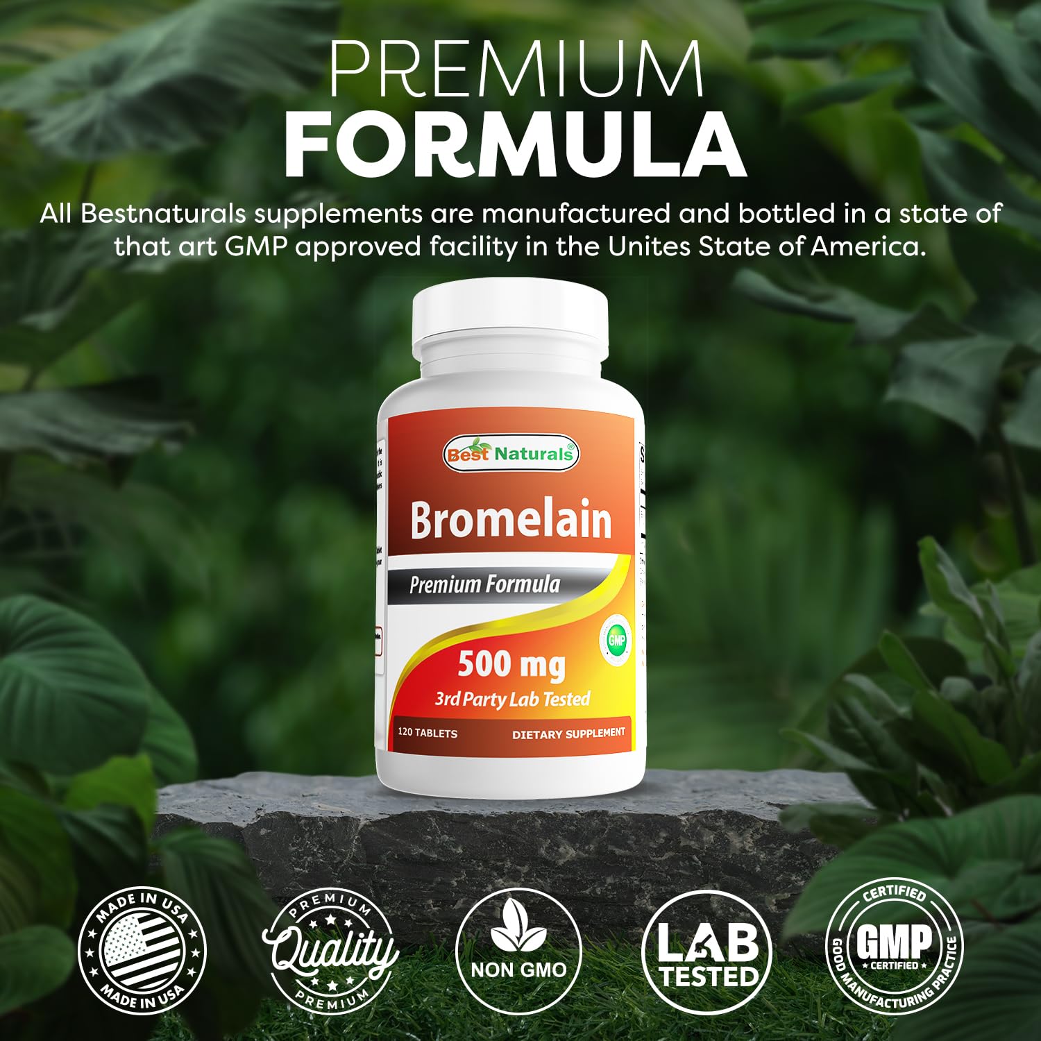 Best Naturals Bromelaïne: fabrication américaine conforme GMP et sécurité.
