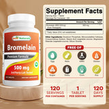 Best Naturals Bromelaïne: comprimés 500 mg visibles, soutien potentiel à la digestion après les repas.