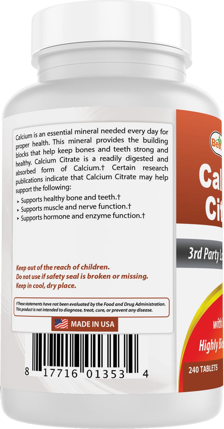Sans gluten et sans allergenes: Best Naturals Calcium Citrate prêt à être intégré.