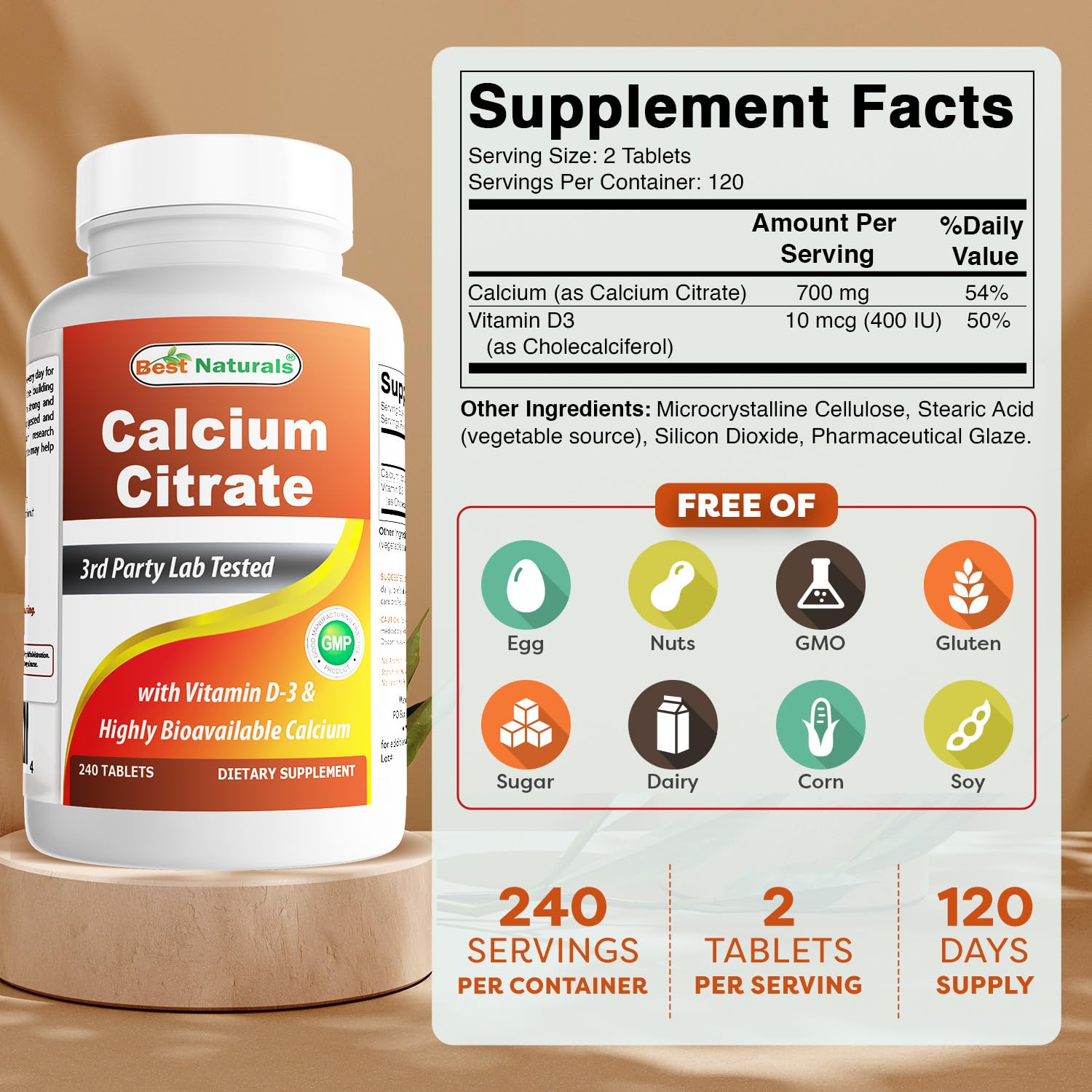 Tablettes Best Naturals Calcium Citrate: faciles a prendre dans la routine quotidienne.