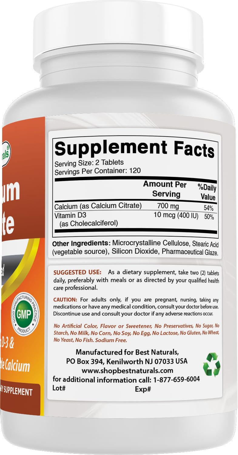 Fabrication américaine: Best Naturals Calcium Citrate dans une usine certifiée.