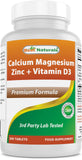 Best Naturals Calcium Magnésium Zinc D3 – bouteille-300-tablettes : soutien des os et énergie naturelle