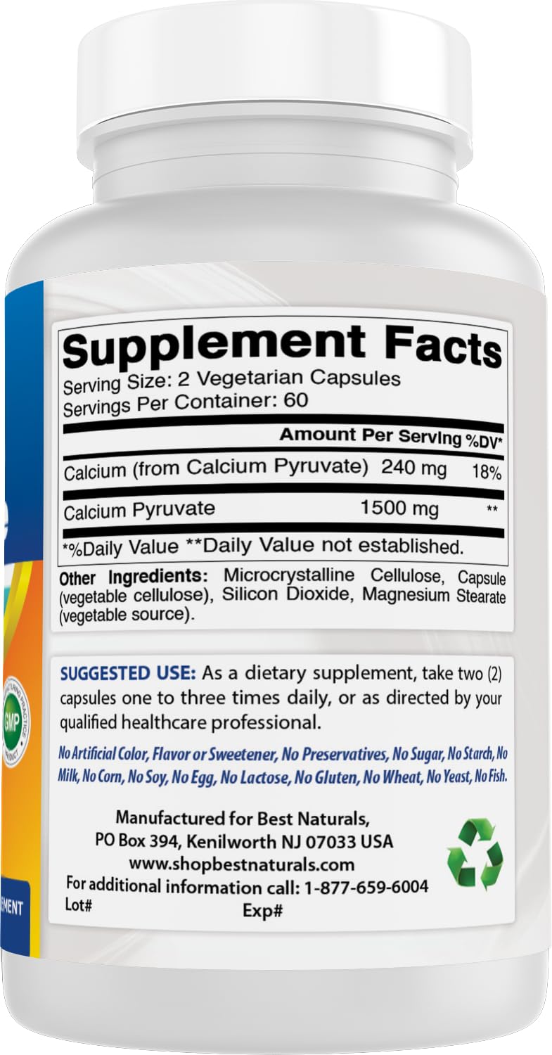 Best Naturals Calcium Pyruvate ensemble3 affiché, trois bouteilles comprises.