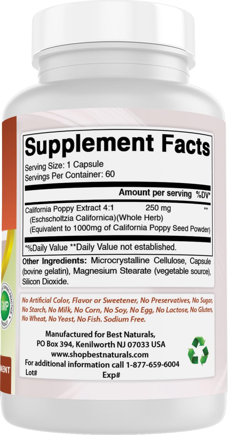 Best Naturals California Poppy — ingrédients sans allergènes majeurs pour un usage.