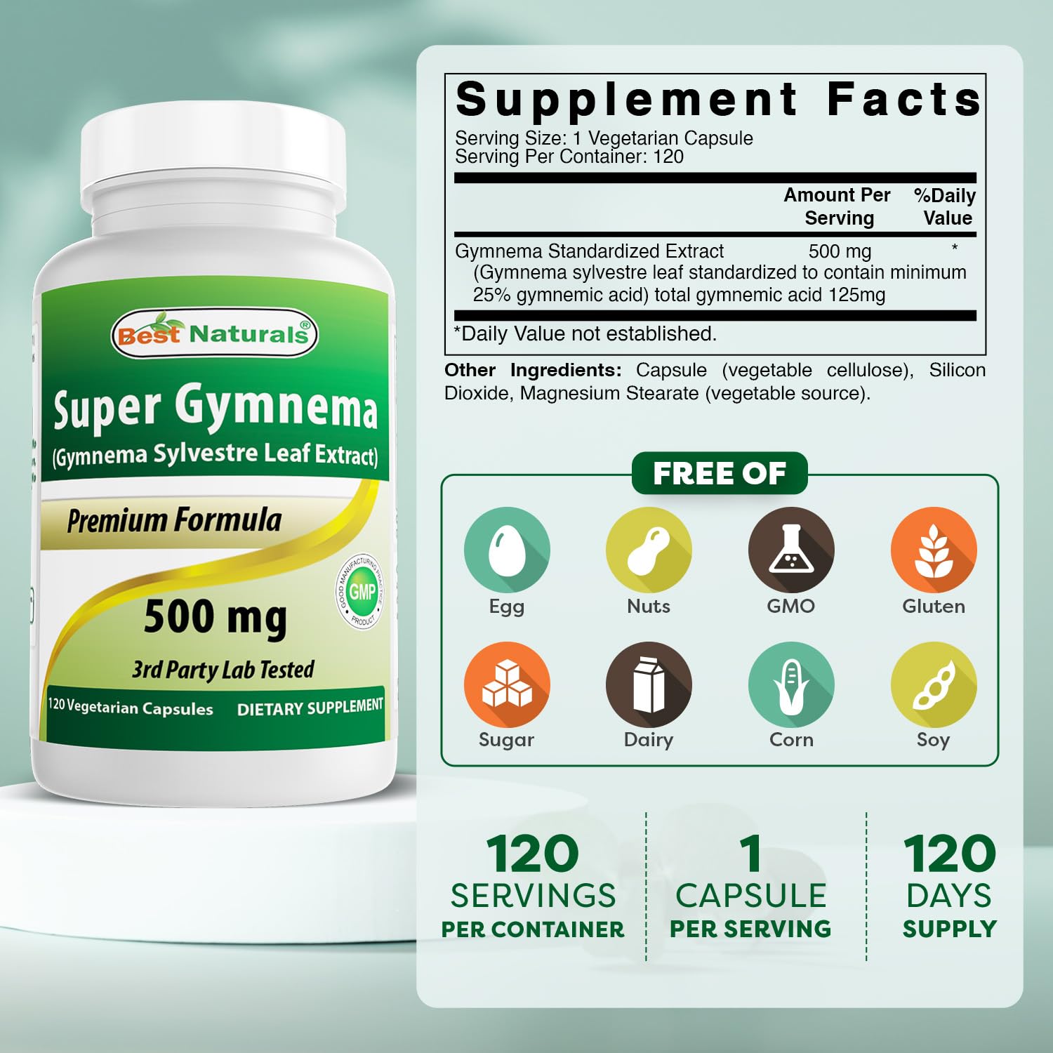 Best Naturals capsules végétariennes gymnema-sylvestre: 120 capsules faciles à avaler