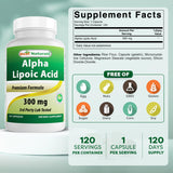 Best Naturals Capsules Alpha-Lipoïque 300 mg, dosage clair et ingestion facile.