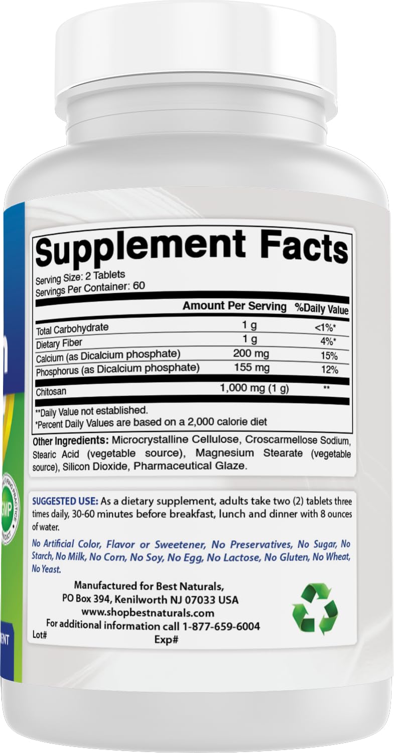 Best Naturals Chitosan 120 comprimés, approvisionnement durable pour le quotidien.