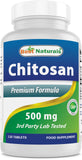 Best Naturals Chitosan comprimés dans flacon, sans OGM et sans allergènes.