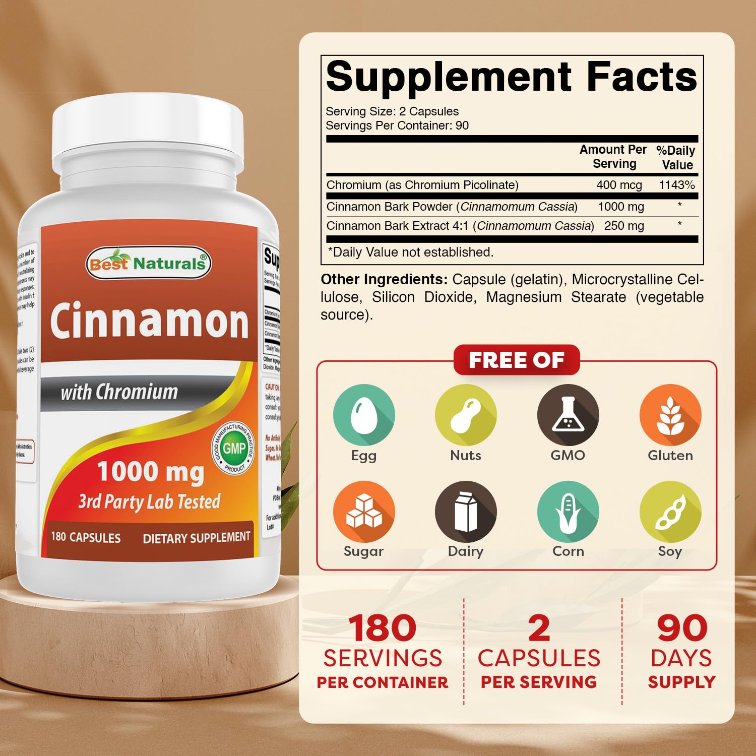 Best Naturals Chromium 400 mcg – par-portion, potentiel soutien au métabolisme des glucides.